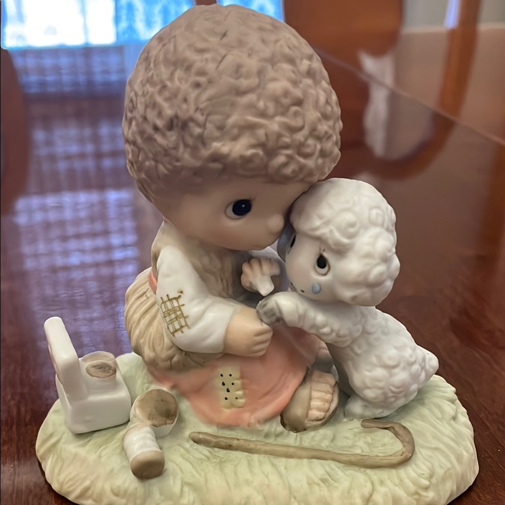 Precious Moments Shepherd with Lamb Figurine - Cream and Tan